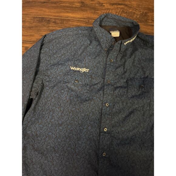 Wrangler Shirt Mens 2XL Navy Blue Paisley Western Cowboy Rodeo Embroidered Logo - Picture 3 of 8